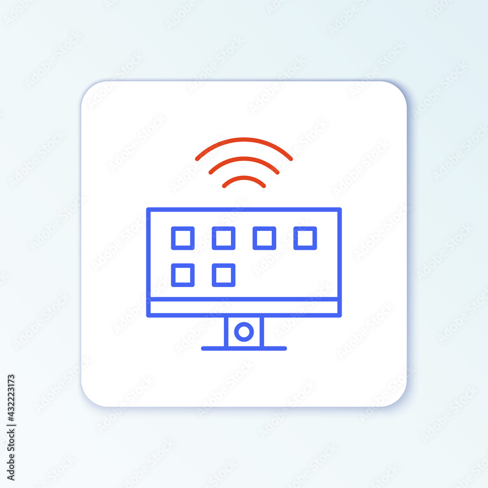 Line Smart Tv system icon isolated on white background. Television sign. Internet of things concept with wireless connection. Colorful outline concept. Vector Line Smart Tv system icon isolated on white background. Television sign. Internet of things concept with wireless connection. Colorful outline concept. Vector