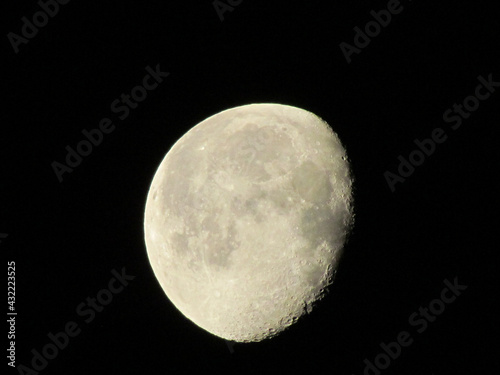 Closeup shot of the moon waning gibbous in night sky