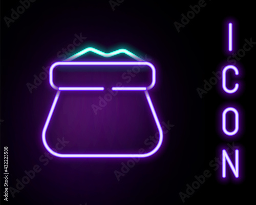 Glowing neon line Full sack icon isolated on black background. Colorful outline concept. Vector