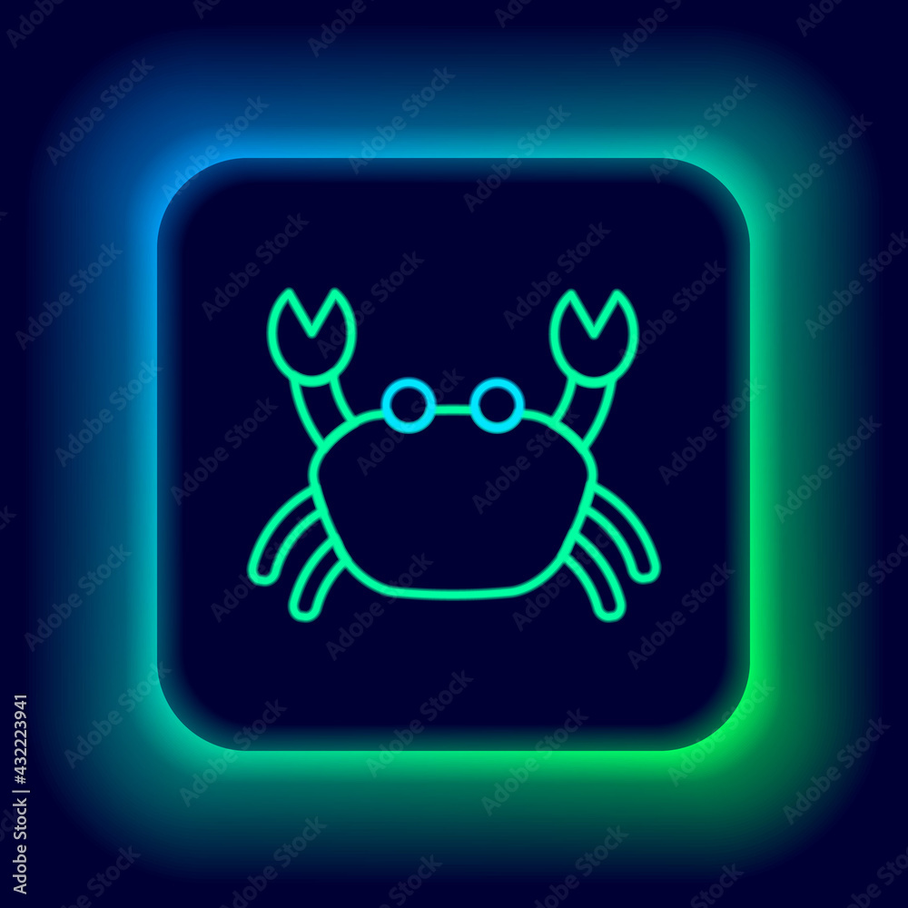 Glowing neon line Crab icon isolated on black background. Colorful outline concept. Vector Glowing neon line Crab icon isolated on black background. Colorful outline concept. Vector
