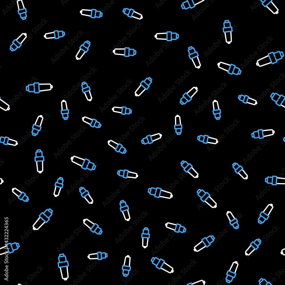 Line Car spark plug icon isolated seamless pattern on black background. Car electric candle. Vector