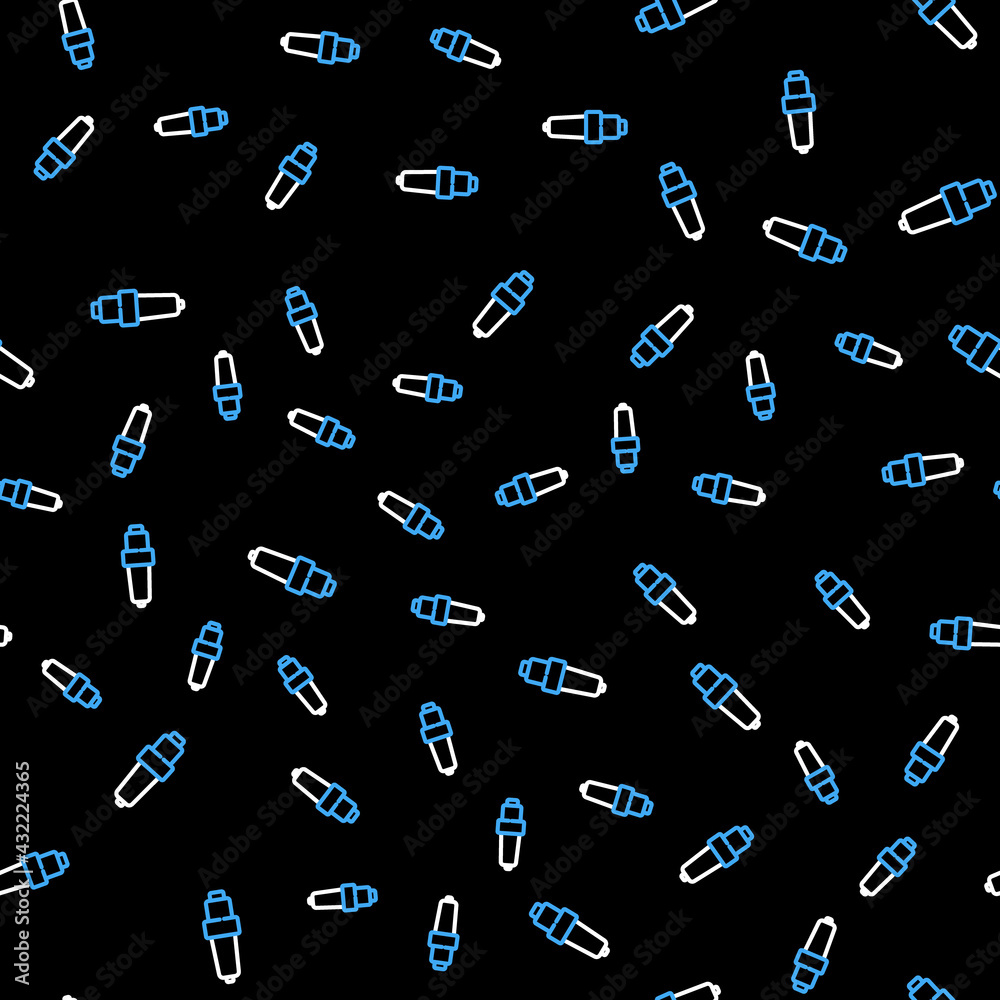 Line Car spark plug icon isolated seamless pattern on black background. Car electric candle. Vector Line Car spark plug icon isolated seamless pattern on black background. Car electric candle. Vector