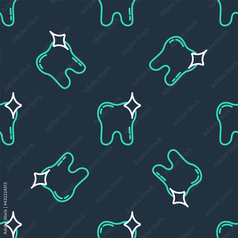 Line Tooth whitening concept icon isolated seamless pattern on black background. Tooth symbol for dentistry clinic or dentist medical center. Vector