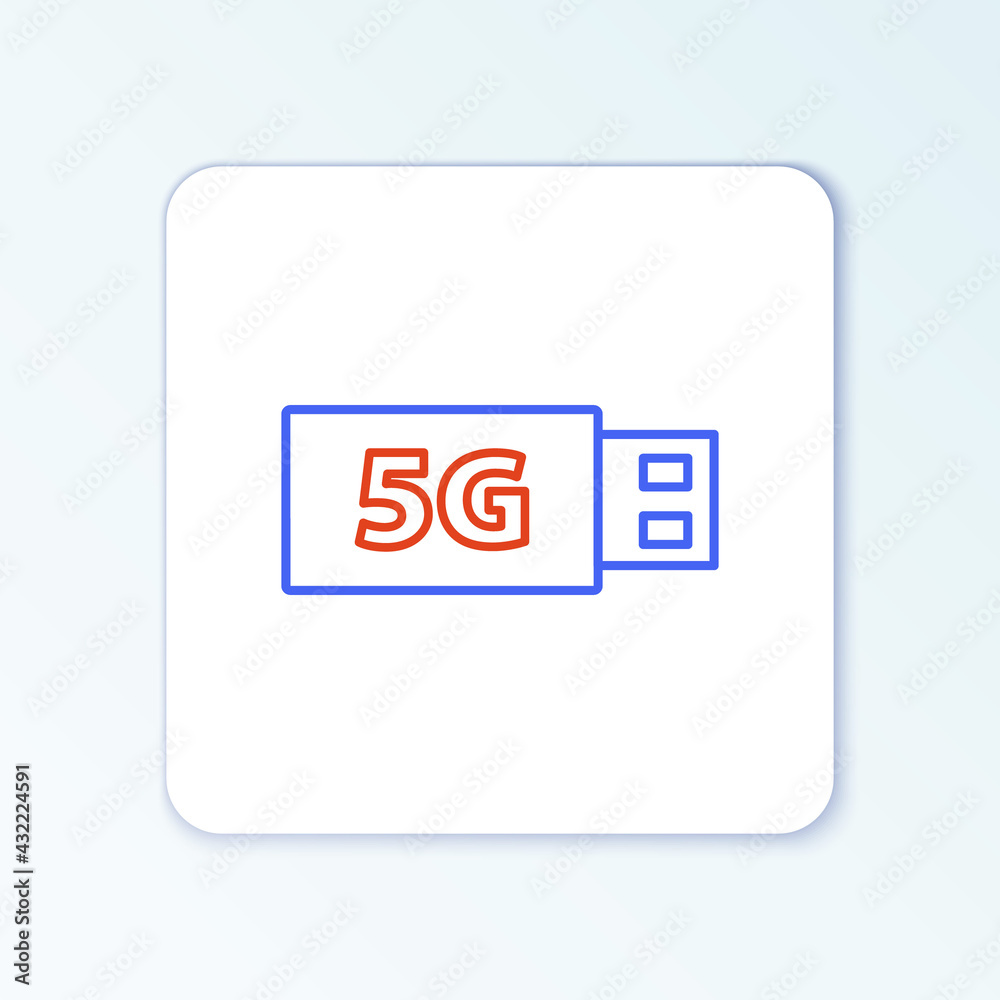 Line 5G modem for fast mobile Internet icon isolated on white background. Global network high speed connection data rate technology. Colorful outline concept. Vector Line 5G modem for fast mobile Internet icon isolated on white background. Global network high speed connection data rate technology. Colorful outline concept. Vector