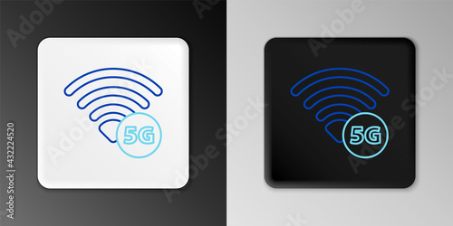 Line 5G new wireless internet wifi connection icon isolated on grey background. Global network high speed connection data rate technology. Colorful outline concept. Vector
