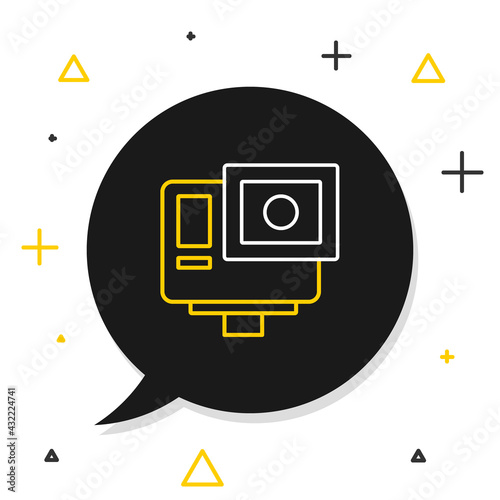 Line Action extreme camera icon isolated on white background. Video camera equipment for filming extreme sports. Colorful outline concept. Vector