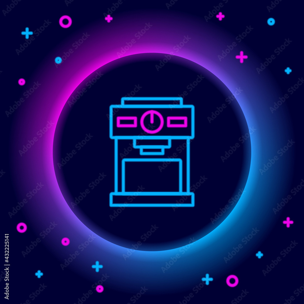 Glowing neon line Coffee machine icon isolated on black background. Colorful outline concept. Vector Glowing neon line Coffee machine icon isolated on black background. Colorful outline concept. Vector
