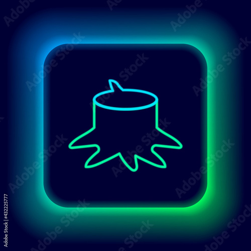 Glowing neon line Tree stump icon isolated on black background. Colorful outline concept. Vector
