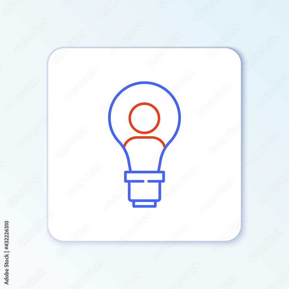 Line Human head with lamp bulb icon isolated on white background. Colorful outline concept. Vector Line Human head with lamp bulb icon isolated on white background. Colorful outline concept. Vector
