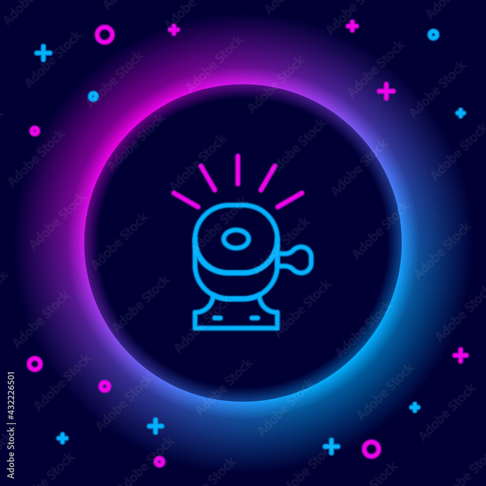 Glowing neon line Bicycle bell icon isolated on black background. Colorful outline concept. Vector