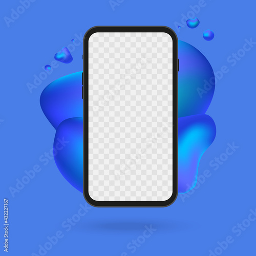 Icon with mobile ui and ux design on blue liquid shape background for web design. Vector illustration.