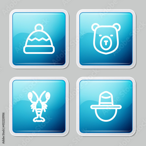 Set line Beanie hat  Bear head  Lobster and Canadian ranger icon. Vector