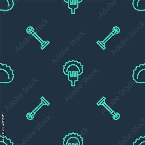 Set line Dumplings on fork, Monument of Independence and on seamless pattern. Vector