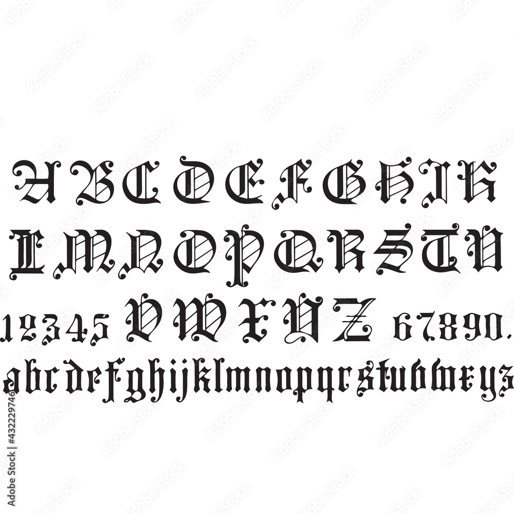 Flemish Style Letters and Numbers Silhouette Vector Flemish Style Letters and Numbers Silhouette Vector