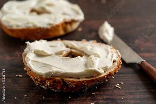 Everything bagel with cream cheese photo
