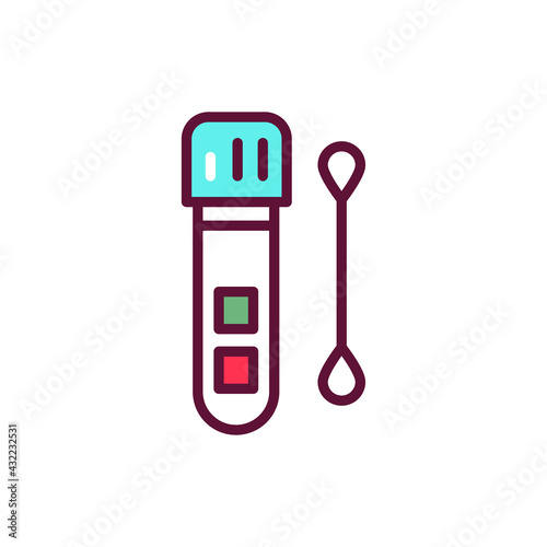 Laboratory tube with saliva test line icon. Isolated vector element.