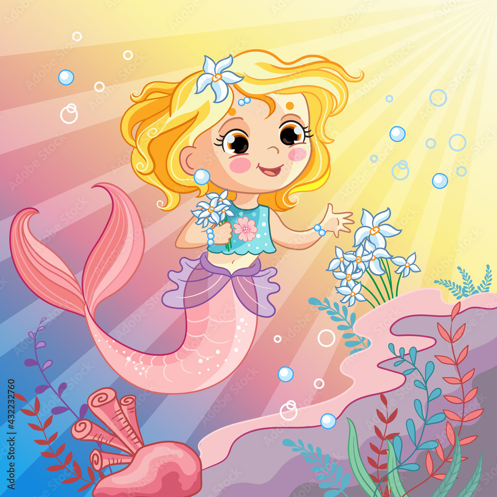 Mermaid on the sea cartoon vector illustration Mermaid on the sea cartoon vector illustration