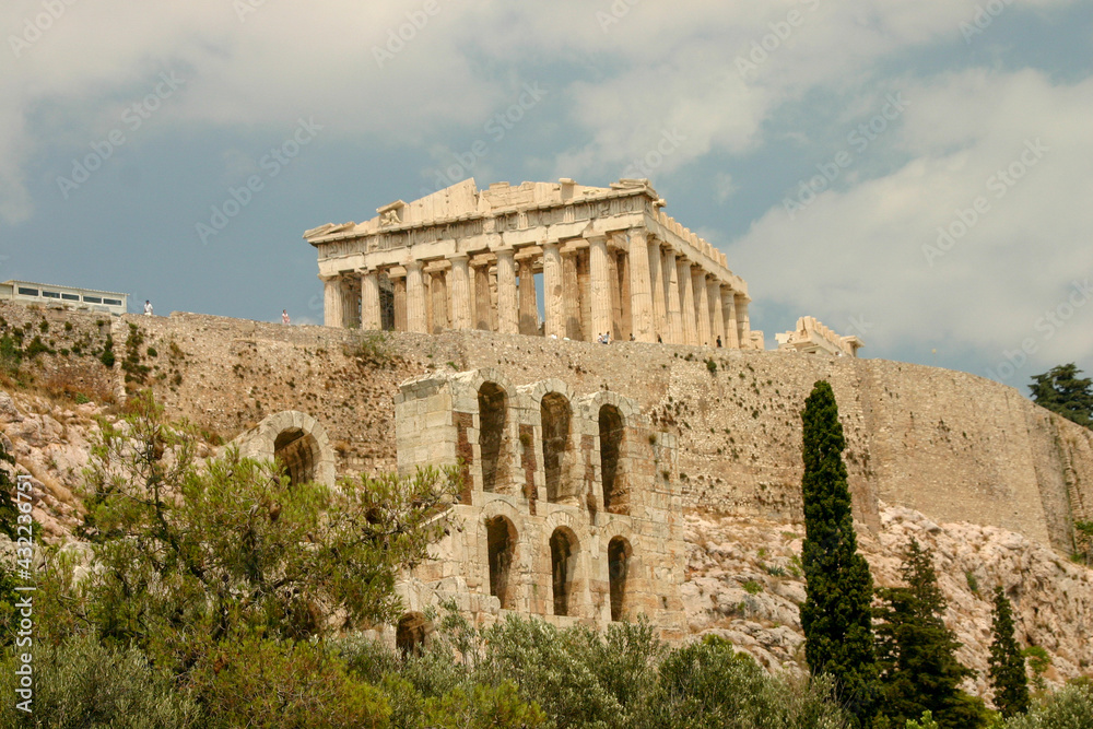 The Ruins in the historical city Athens Greece, the Parthenon, Acropolis, and Mars Hill