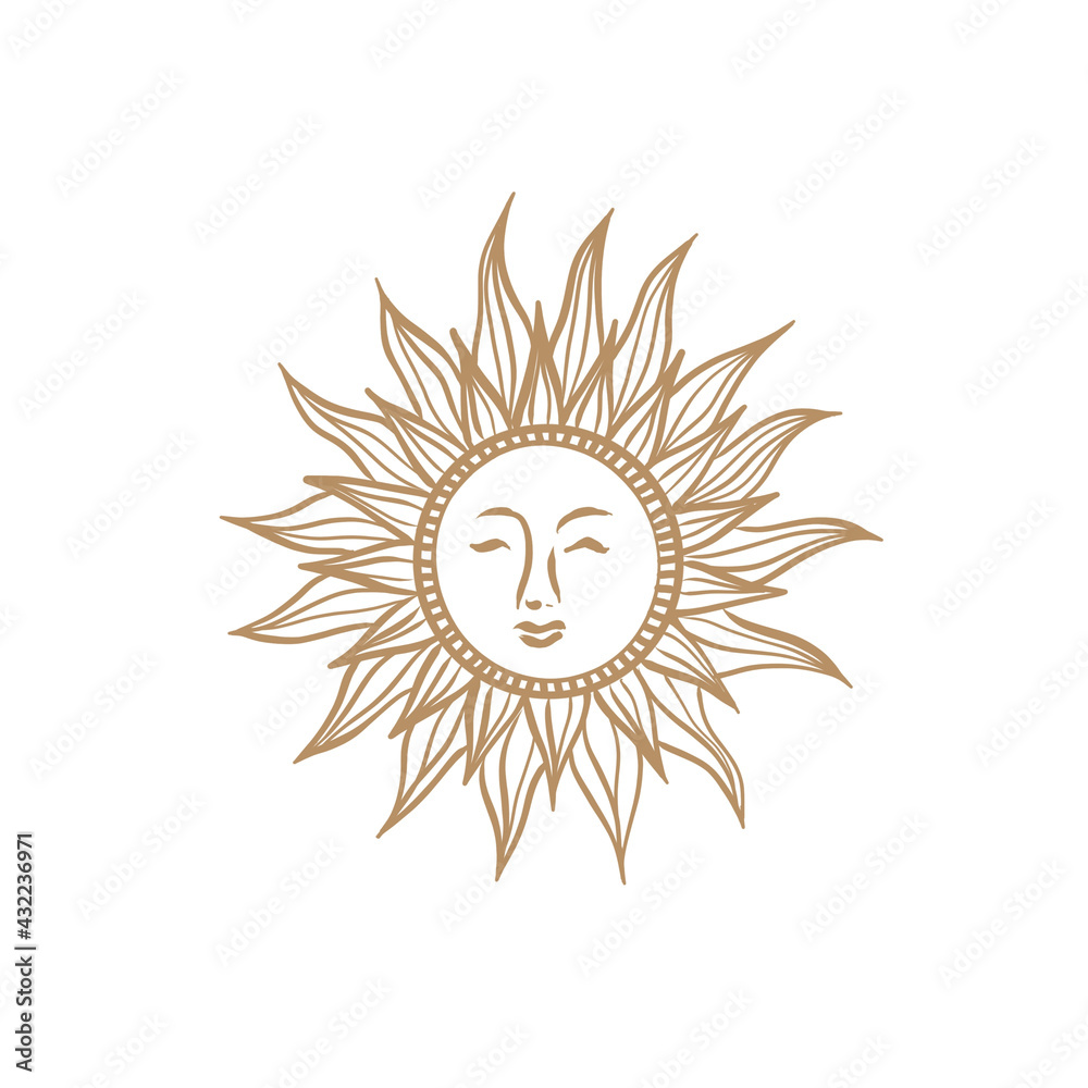 Naklejka premium Gold Sun Hand Drawn Illustration