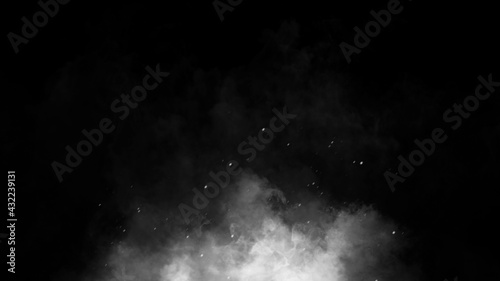 Abstract smoke steam moves on a black background . The concept of aromatherapy. Fog overlays texture.