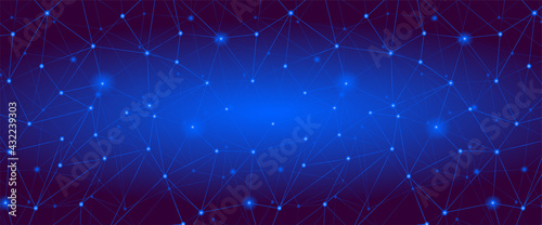 Dark Blue polygonal network grid cover in abstract style. Modern Technology line background, wallpaper. Triangle low poly concept design. Digital data vector structure. Science, tech backdrop