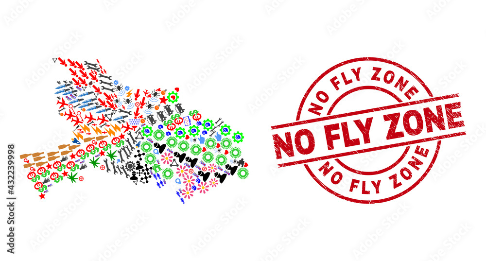 Hubei Province map mosaic and unclean No Fly Zone red round stamp seal. No Fly Zone stamp uses vector lines and arcs. Hubei Province map mosaic contains markers, homes, showers, suns, wine glasses, Hubei Province map mosaic and unclean No Fly Zone red round stamp seal. No Fly Zone stamp uses vector lines and arcs. Hubei Province map mosaic contains markers, homes, showers, suns, wine glasses,