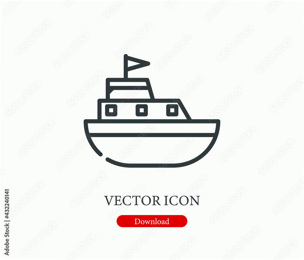 Yacht vector icon.  Editable stroke. Linear style sign for use on web design and mobile apps, logo. Symbol illustration. Pixel vector graphics - Vector