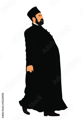 Orthodox Christian priest vector illustration isolated on white background. Christian monk in traditional wear. Believer man in peace.