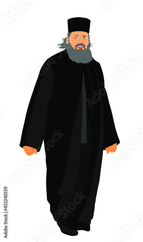 Orthodox Christian priest vector illustration isolated on white background. Christian monk in traditional wear.