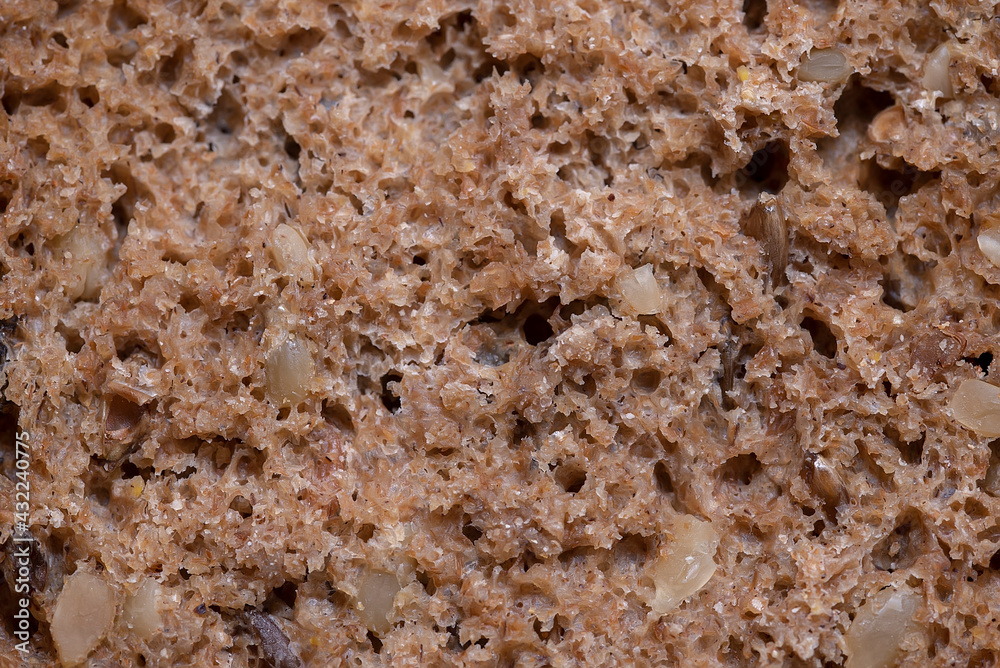 Rye black bread texture macro detailed shot Rye black bread texture macro detailed shot