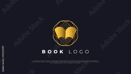 Open Book Logo with Luxury Vintage Style in Gold Gradient. Usable for Business and Education Logos. Luxury Book Logo