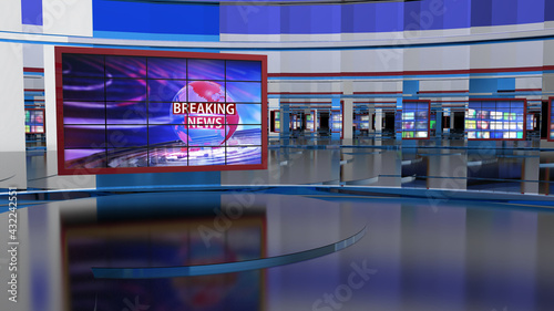 News Studio  Backdrop For TV Shows .TV On Wall.3D Virtual News Studio Background  3d illustration 