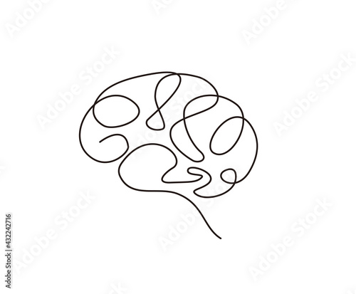 Continuous one line drawing of brain. Human brain monoline design. Hand drawn minimalism style.