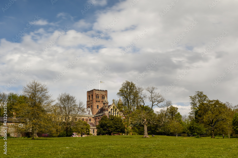 St Albans Cathedral in the city centre view from Verulamium Park