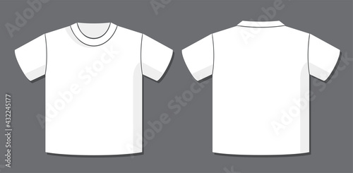 T-Shirt Template with Front and Back View of the Unisex Garment Design - White and Light Grey Elements on Dark Grey Background - Flat Graphic Style.