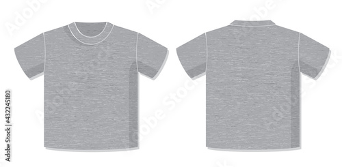 T-Shirt Template with Front and Back View of the Unisex Garment Design - Dark Heather Grey Elements on White Background - Flat Graphic Style