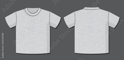 T-Shirt Template with Front and Back View of the Unisex Garment Design - Light Heather Grey Elements on Dark Grey Background - Flat Graphic Style