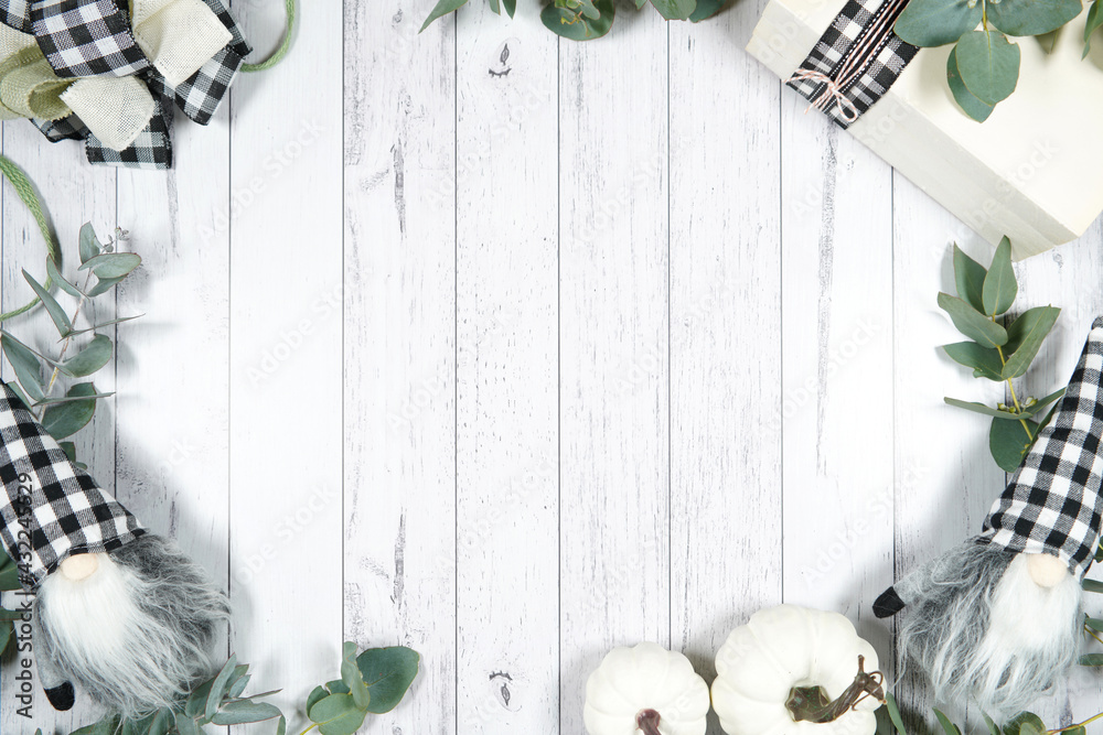 Decorated border background. Ontrend farmhouse aesthetic flatlay