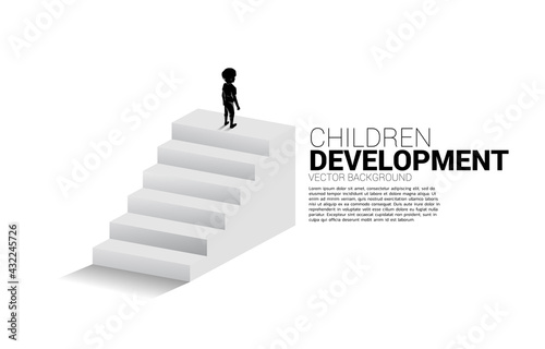 Silhouette of boy standing on top of stair. Concept of people ready to up level of career and business.