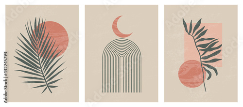 Mid century modern minimalist print with contemporary geometric Moon phases