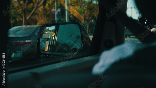 exterior mirror taxi driving around san fransisco city 4k