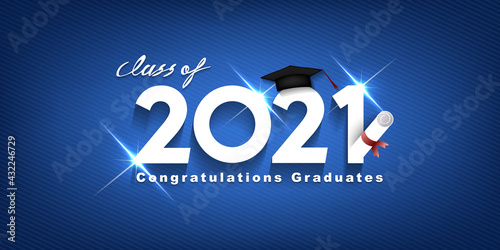 Vector text for graduation modern design, congratulation event, T-shirt, party, high school or college graduate. Lettering Class of 2021 for greeting, invitation card 