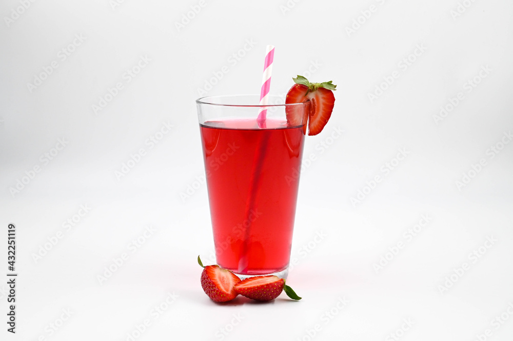 Strawberry cocktail in a glass with strawberries on the edge of the glass Strawberry cocktail in a glass with strawberries on the edge of the glass