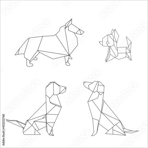 origami geometric dogs: logo, icon, print