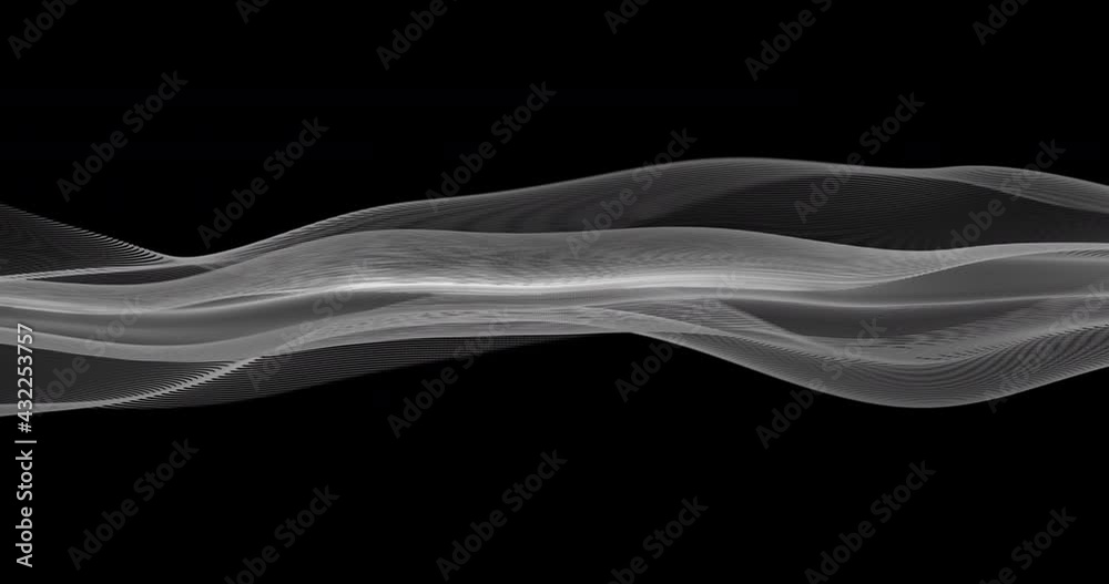 An abstract animation with a flowing ribbon or fabric element over a black background