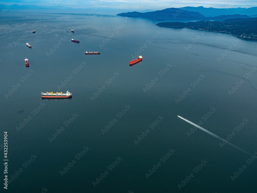 Stock aerial photo of freighter on English Bay BC, Canada Stock aerial photo of freighter on English Bay BC, Canada