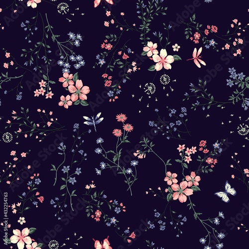 Floral liberty pattern, background for fashion, tapestries, prints. Modern floral design perfect for fashion and decoration