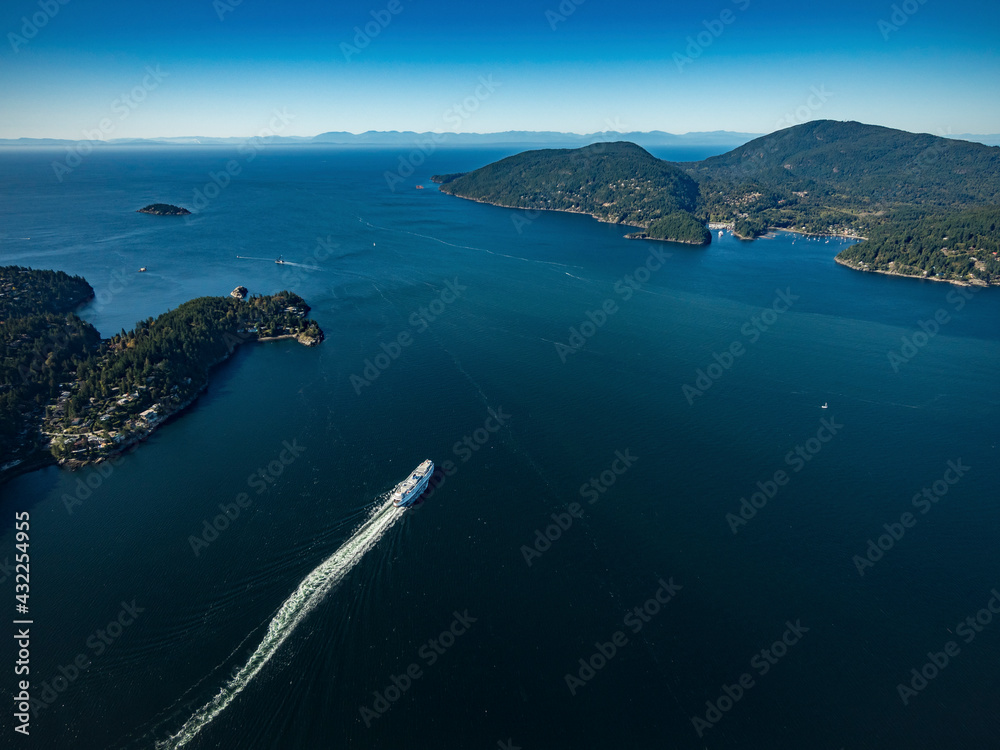 Stock aerial photo of BC Ferry leaving Horseshoe Bay, Canada