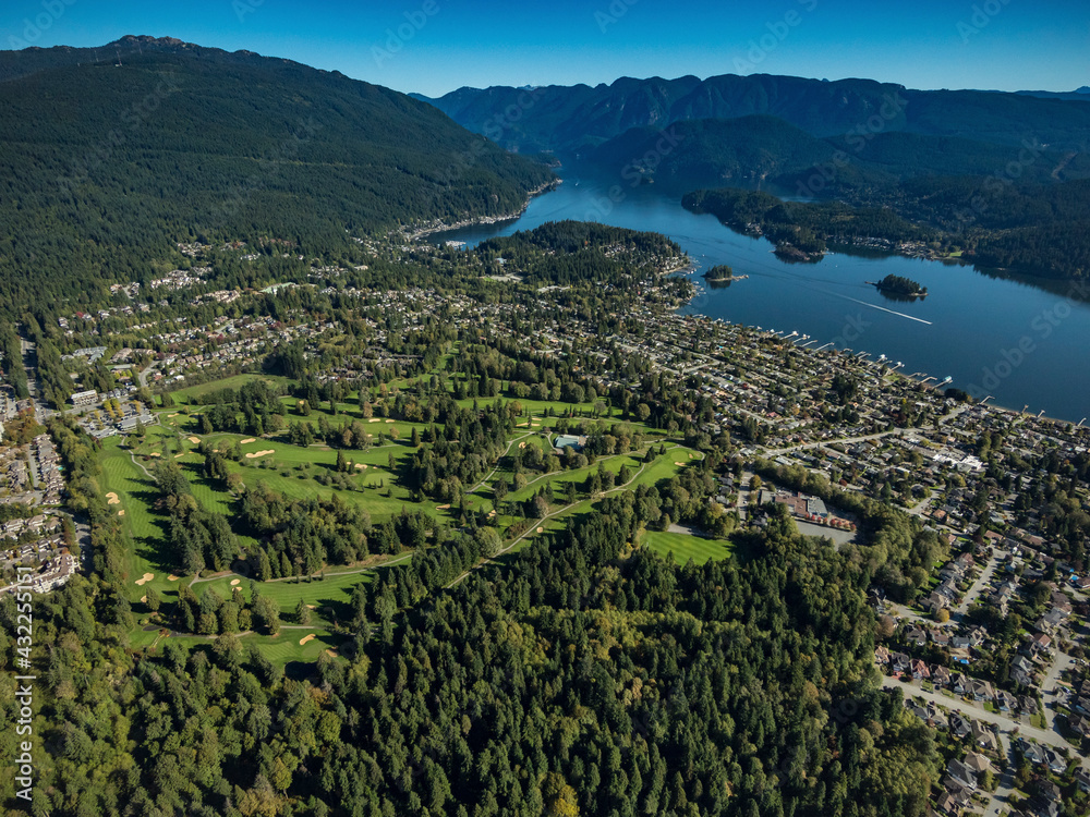 Stock aerial photo of Deep Cove North Vancouver Seymour Golf and Country Club, Canada