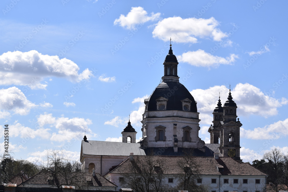 Fototapeta premium Pazaislis monastery building fragment in summer sky (Kaunas Lithuania) 